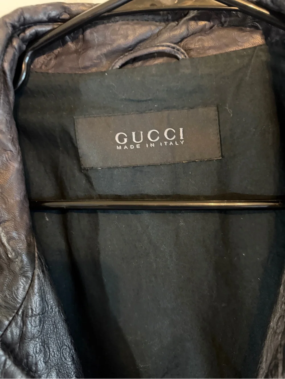 Gucci Dark Brown Embossed GG Leather Bomber Jacket